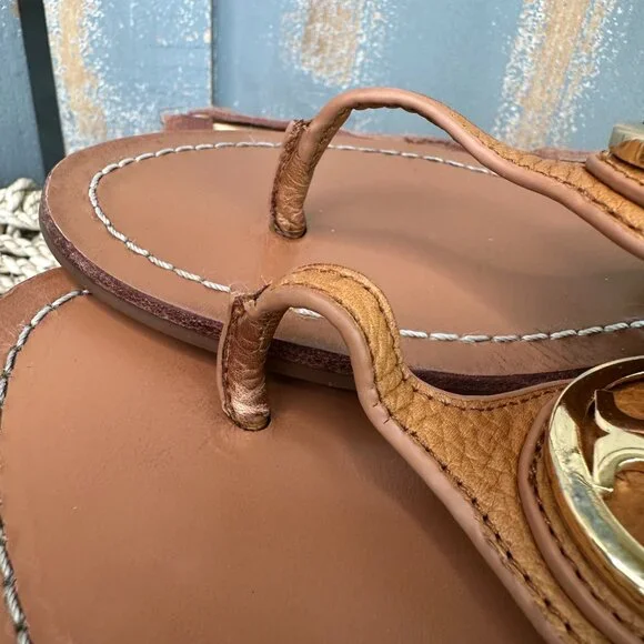 Tory Burch Leticia Ankle Strap Logo Thong Sandal Tan Sz 7.5 - Picture 12 of 15